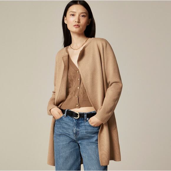 J. CREW Juliette Collarless Sweater Blazer Heather Khaki Camel Tan Sz S {3L3} - Picture 2 of 9